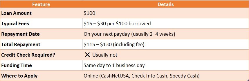 100 payday loan