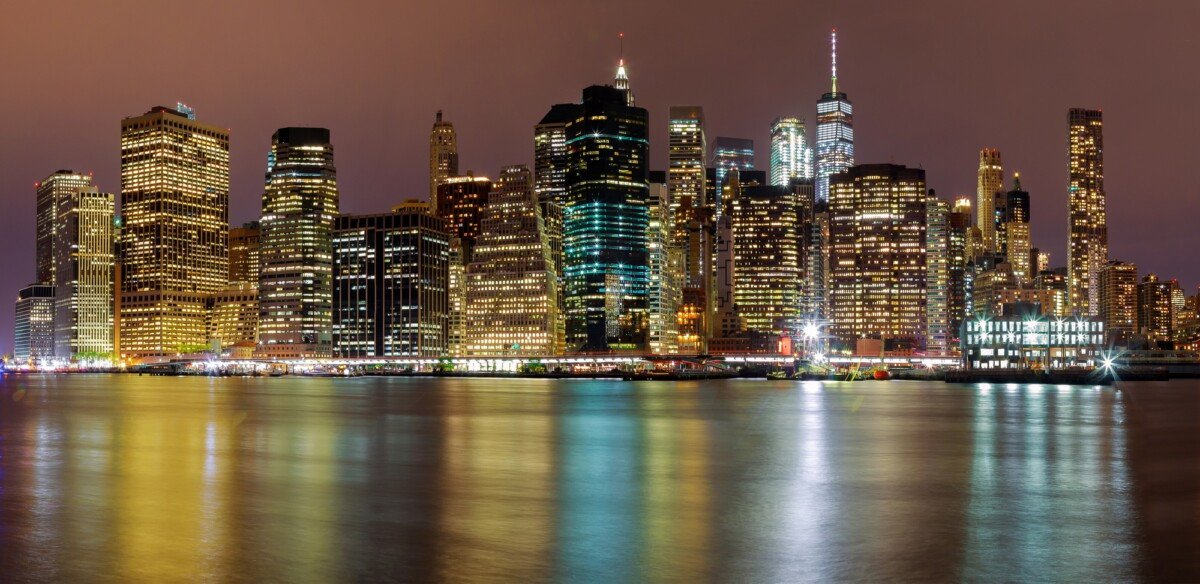 Manhattan night New York City manhattan buildings skyline night evening