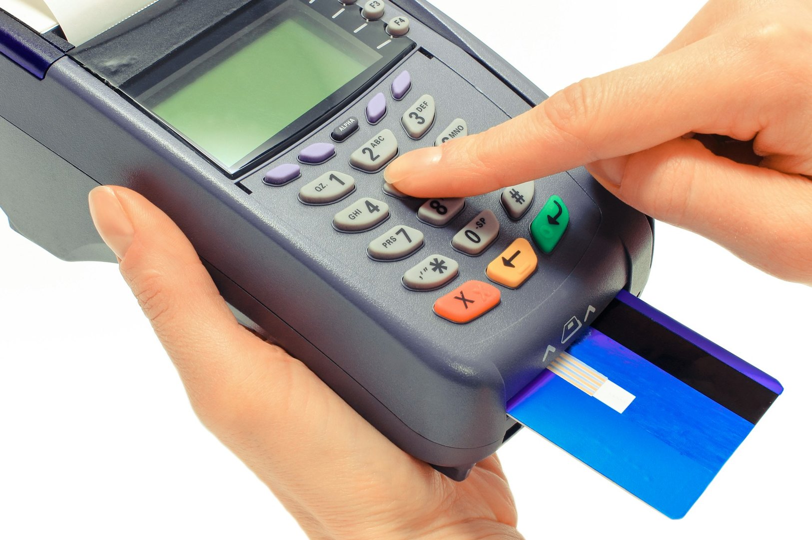 Using credit card and payment terminal, enter personal identification number