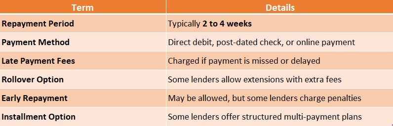 Repayment Terms for Payday Loans