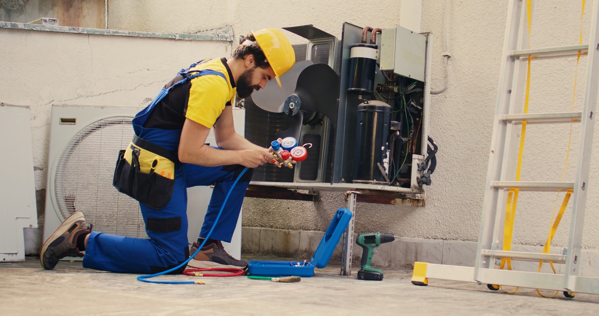 Electrician doing hvac system checkup