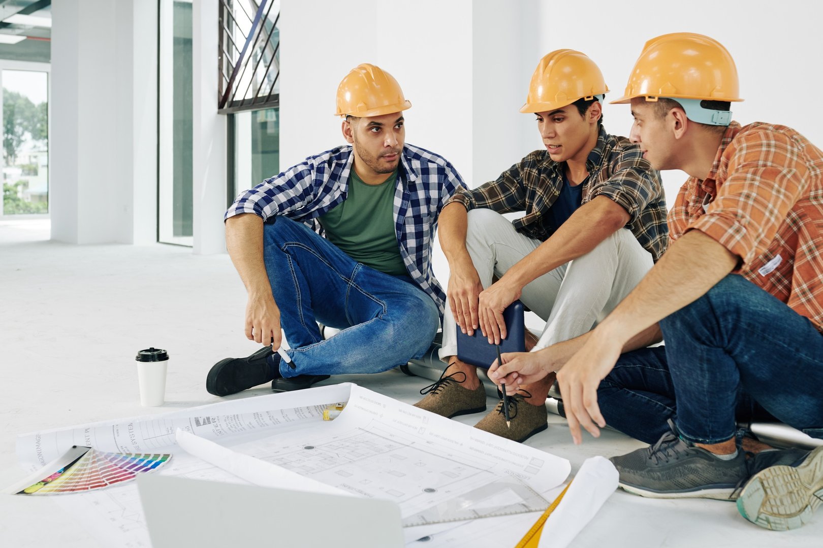 Builders discussing renovations