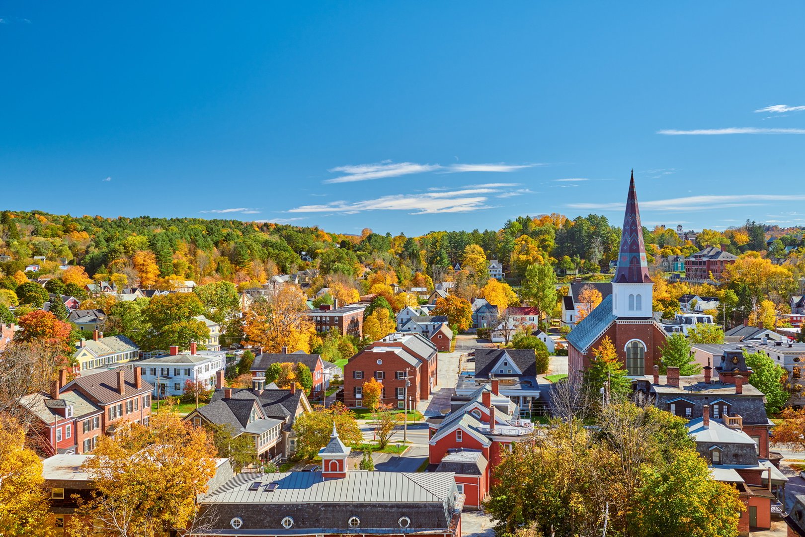 Montpelier town skyline in autumn, Vermont, USA