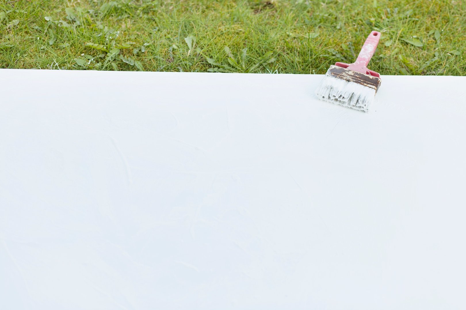 Paintbrush on canvas in backyard
