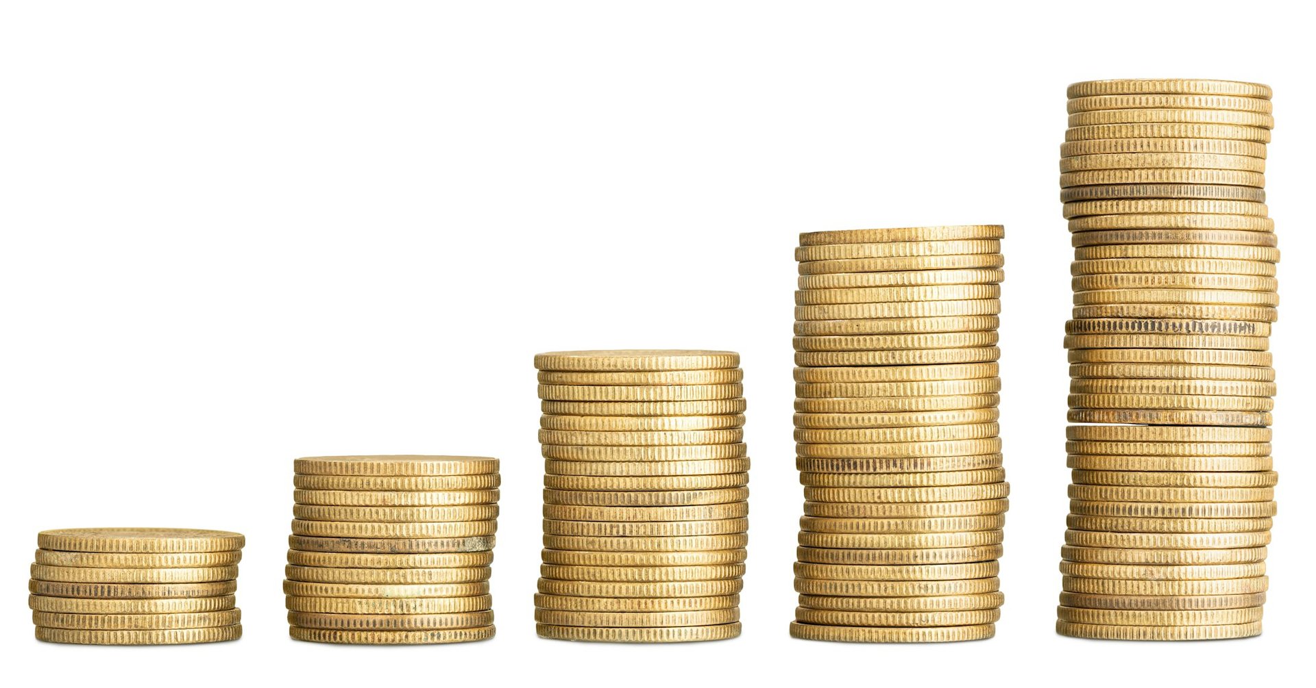 Golden coins stacked forming a raising chart