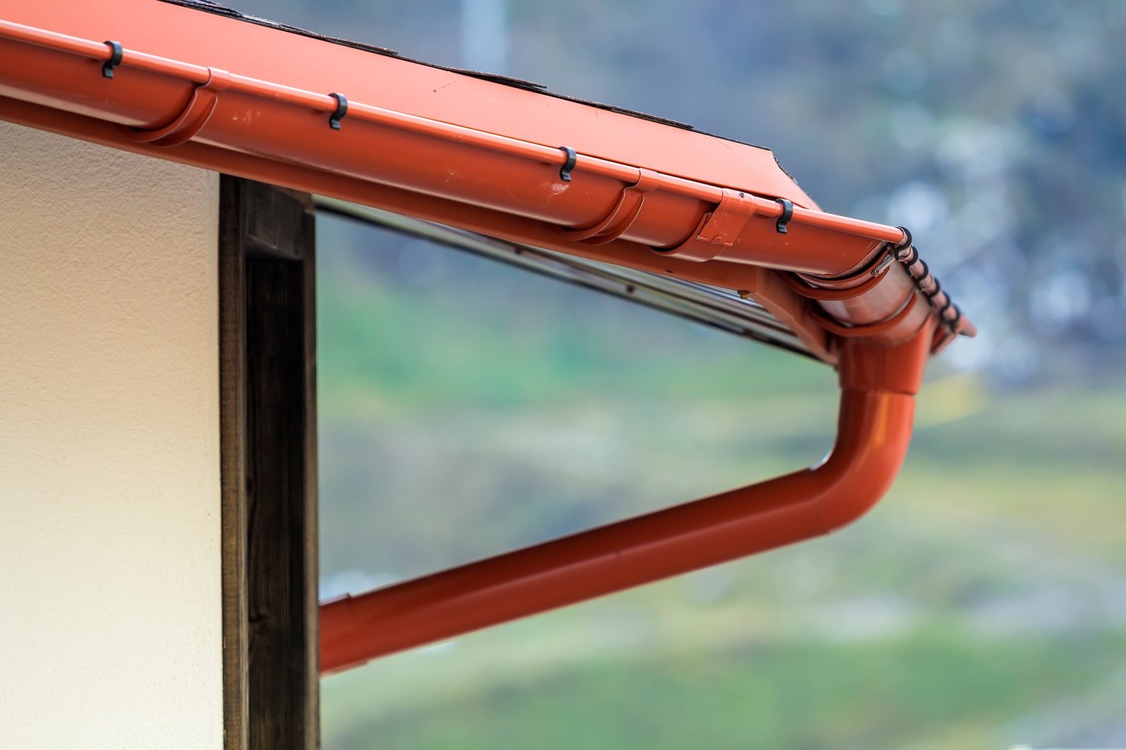 Detail image of new roof with gutter rain system