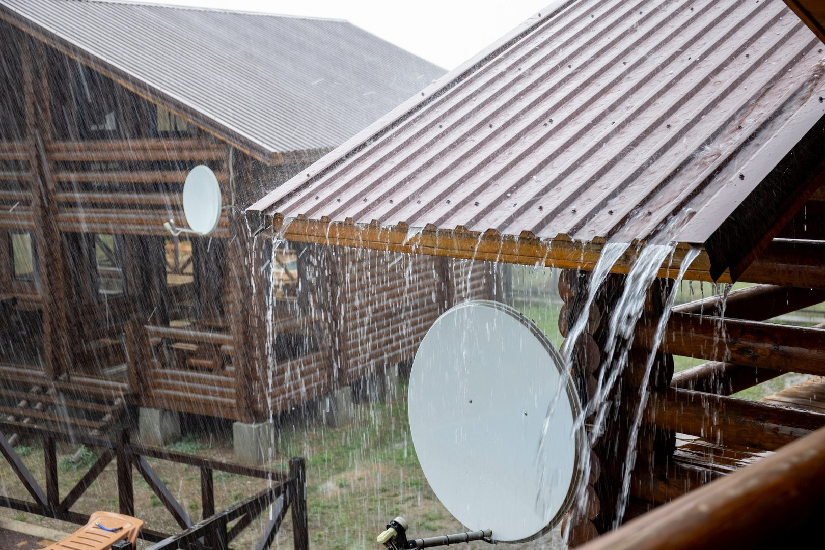 The recreation center was flooded with heavy rain and the downpour ruined the summer weather