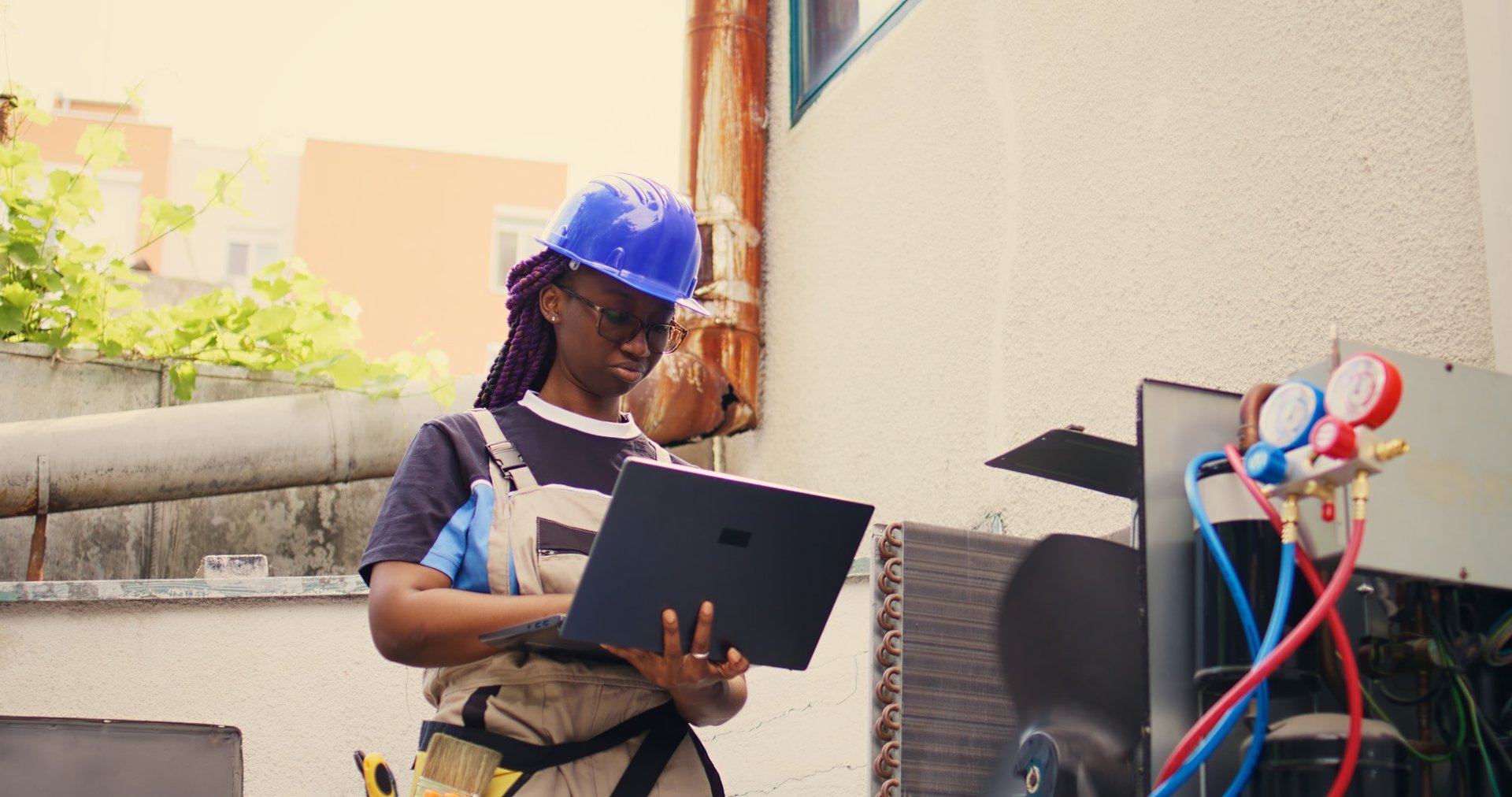 Technician working on HVAC system