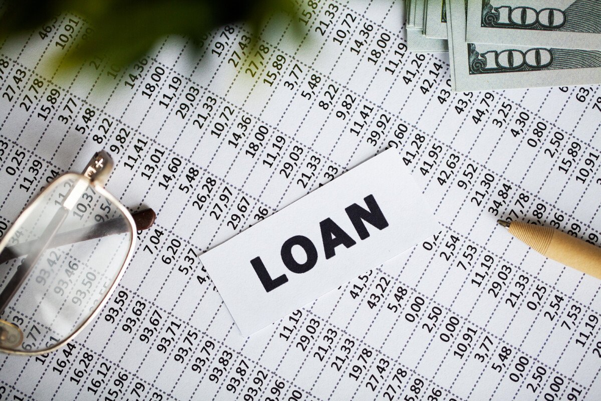 Credit concept. Loan written on white card